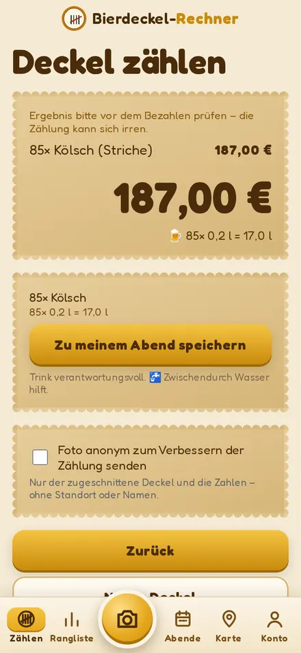 Screenshot: Abrechnung